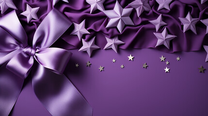 Stars isolated on violet background. Festive day backdrop. Flat lay style with minimalistic design. Banner or party invitation