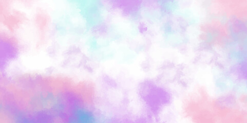 Pink, Blue sky with clouds and Abstract watercolor digital art painting for texture background.Pink and blue watercolor art background for cards, flyer, poster, banner and cover design. 