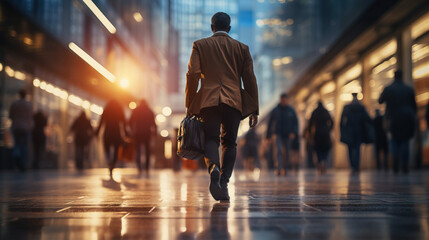 Action Shot, Busy Person. Fast Walk Blurry Blur. People Walking in Business Setting. Concept of Movement, Travel, Walk, Fast Motion. Office.