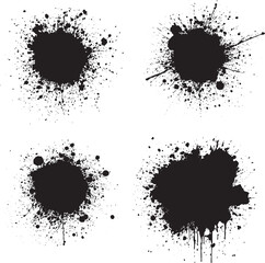 round Ink drops and splashes. Blotter spots, liquid paint drip drop splash and ink splatter. Artistic dirty grunge abstract spot vector set. Illustration monochrome drip splash, splat messy inkblot