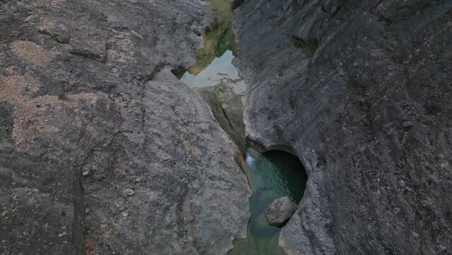 Flight along the Els estrets d`Arnes Canyon in Spain