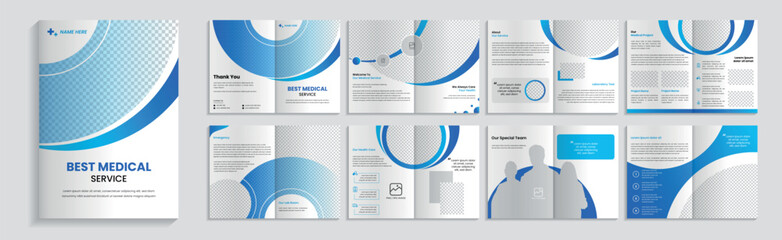Health care & medical company brochure template, 16 pages layout design.