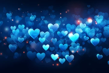 Poster Beautiful background with blue hearts, lights, sparkles and bokeh. Valentine's Day card © MariiaDemchenko