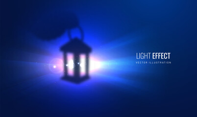 Lamp old silhouettes with light effect in blurred style. Light effect of the spotlight is an element of the Christmas and Ramadan design . Vector illustration