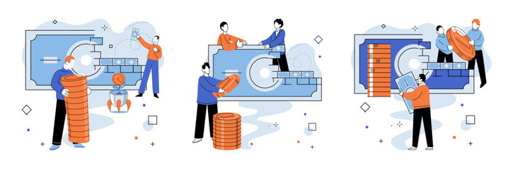 Crowdfunding. Vector illustration. Crowdfunding has revolutionized project funding through power crowd The crowdfunding metaphor compares backers to supportive crowd Donations are crucial for success