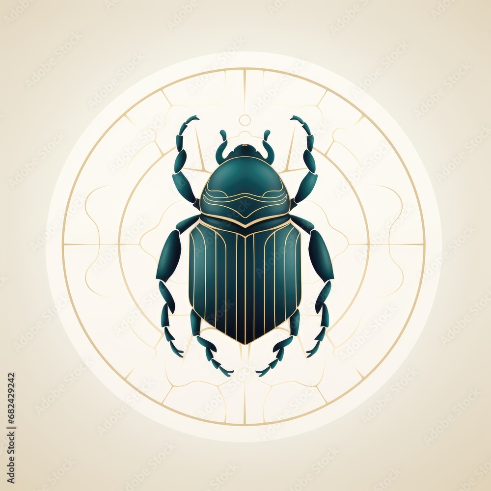 Poster a beetle on a white background with a circular pattern.