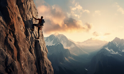 A man taking on the challenge of rock climbing, extreme sport