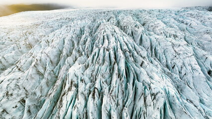 Aerial view of white glacier. Epic Drone Shot iceberg in national