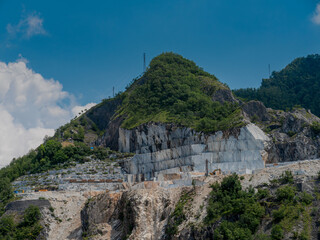 Large blocks of marble in one of the quarries near Carrara, Italy