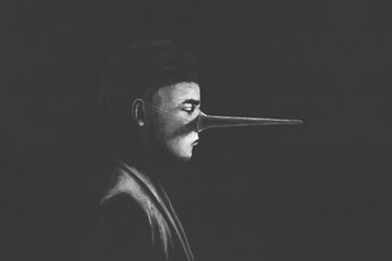 Portrait of liar man in the dark, illustration surreal concept - obrazy, fototapety, plakaty