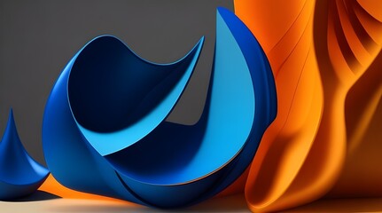 Abstract 3d rendering of geometric shapes in blue and orange colors.