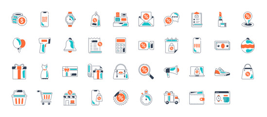 Black Friday Sale, Shopping and e-commerce vector icon set
