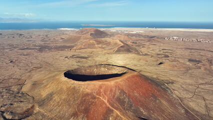Aerial view over the crater of Caldero Hondo. Fuerteventura, Spain. - 682432070