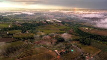 Aerial view of rural landscape Tuscany, travel video over the farms - 682432427