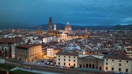 Fototapeta na wymiar 4k Aerial view of Florence, capital of Italy Tuscany region, Duomo Cathedral of Santa Maria del Fiore