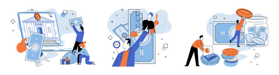 Crowdfunding. Vector illustration. Crowdfunding allows individuals to directly contribute to business success Backers contributions lead to societal impact in crowdfunding Donating to crowdfunding