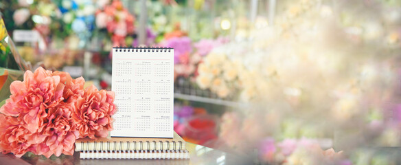Banner of 2024 Calendar desk placed on business office table. Desktop Calender for Planner to plan...