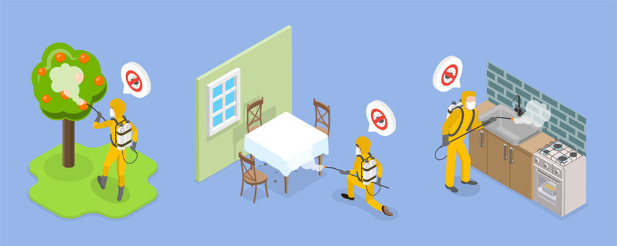3D Isometric Flat Vector Illustration of Pest Control Service, Home Hygiene Disinfection
