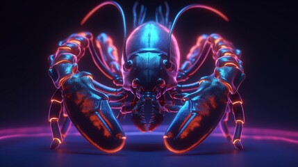 a logo with a Lobster neon psychotronic Dynamic poses.Generative AI