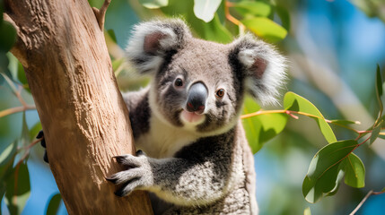 Curious Koala Peeking from Eucalyptus Tree in Natural Habitat