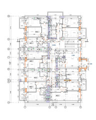 Vector architectural project of a multistory building floor plan	
