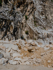 Pieces of marble in one of the quarries near Carrara, Italy