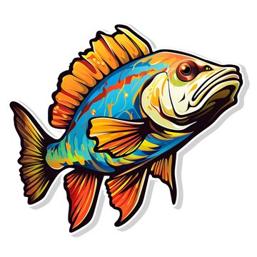 fish, Sticker, Delighted, Secondary Color, Digital Art, Contour, Vector, White Background