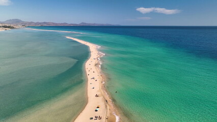 Aerial view of golden sand and crystal sea water on the Canary - 682436847