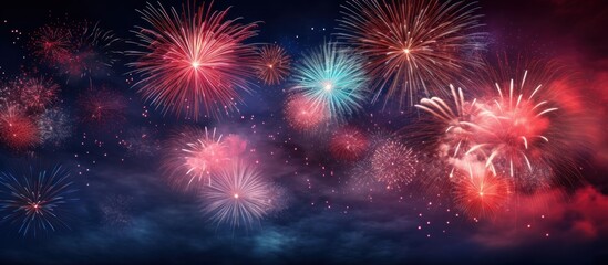 Outdoor view Colorful fireworks celebrating festival of various colors over night sky background