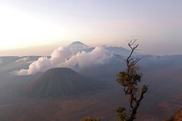The Bromo, an active somma volcano and part of the Tengger mountains, in East Java, Indonesia, the...