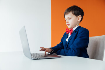 online education skype communication boy in class at laptop