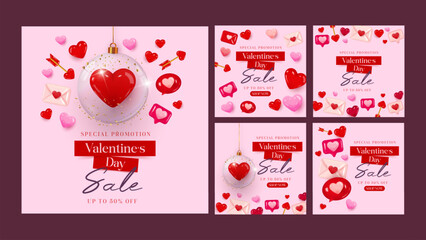 Fototapeta na wymiar Valentine's day special sale promotion social media template vector illustration set