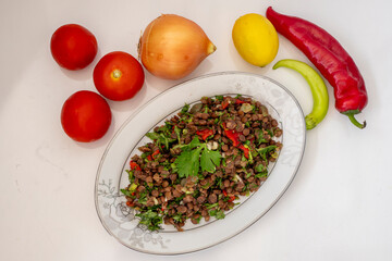 Lentil salad with vegetables, healthy food, vegetarian and vegan snacks, clean eating, diet, detox. Vegetables and cooking background