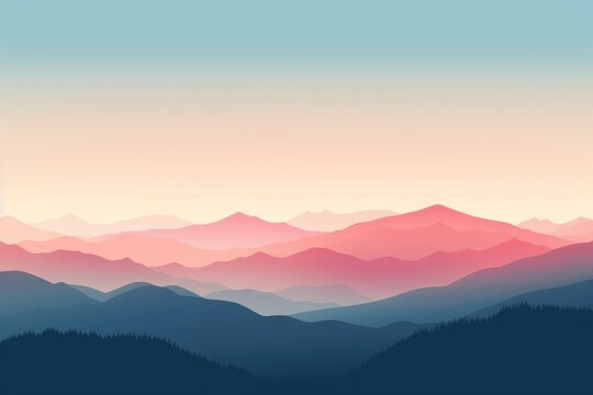 mountains Silhouette realistic mountains landscape. Morning wood panorama mountain silhouettes. Vector forest hiking background