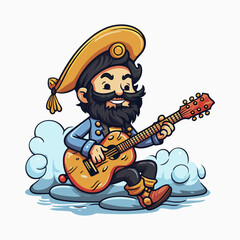 Pirate with guitar cartoon character vector illustration