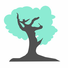 Branched curved tree vector, flat design