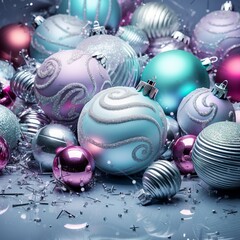 blue christmas balls, christmas balls on snow