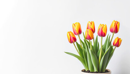 Fresh tulips with copy space on white