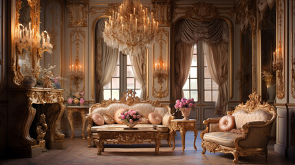 Fototapeta na wymiar Living room in Rococo style, ai generative