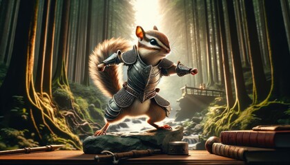 Chipmunk Warrior in Fantasy Forest