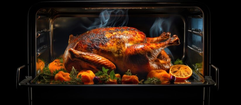 Delicious Roasted turkey meat fresh in the oven. AI generated image