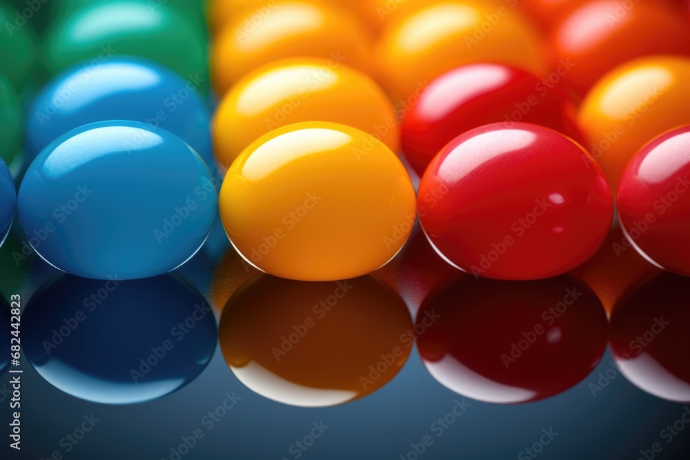 Poster a close up view of a bunch of colorful balls. great for adding a vibrant touch to any project or dec