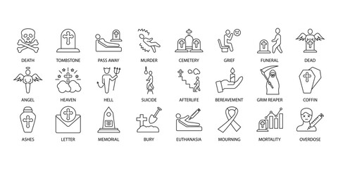 Death icons set. Set of editable stroke icons.Vector set of Death