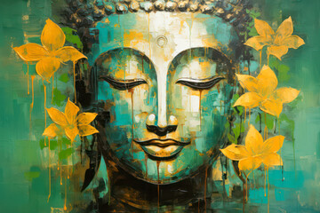 Calm Buddha face with flowers