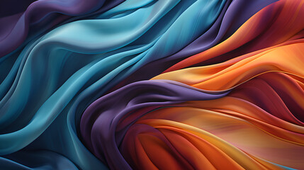 Fototapeta premium A colorful textured fabrics waving in the wind, with dynamic waves. Background