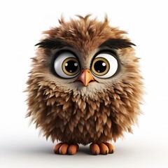 cute fluffy cartoon owl on white background