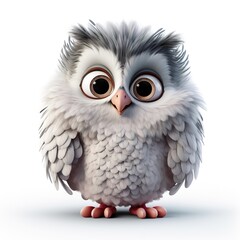 Obraz premium cute fluffy cartoon owl on white background