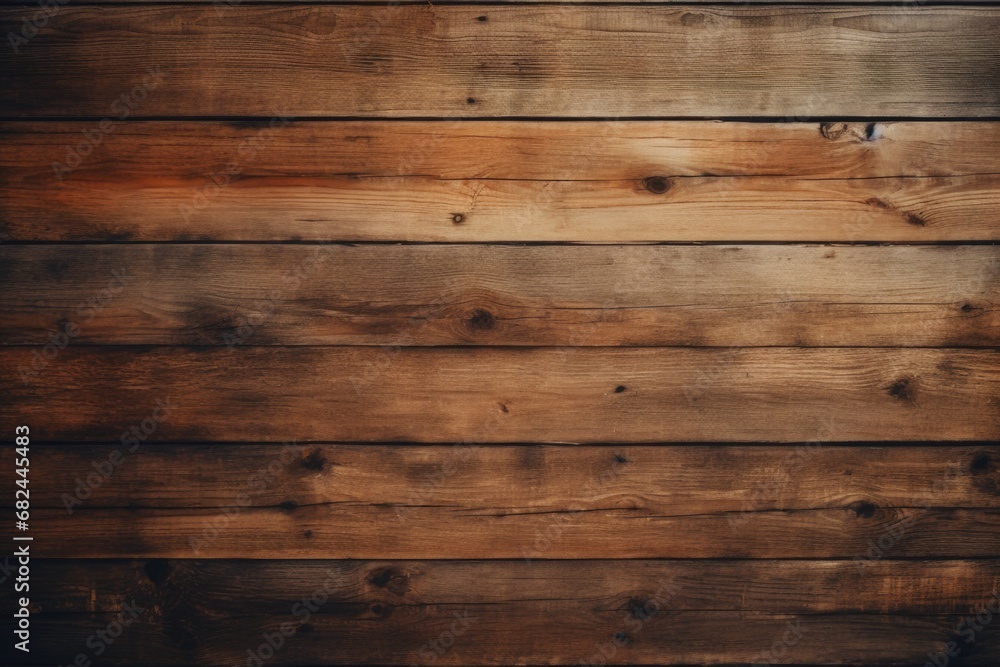Poster a close-up view of a wooden wall with a clock mounted on it. this image can be used to depict time m