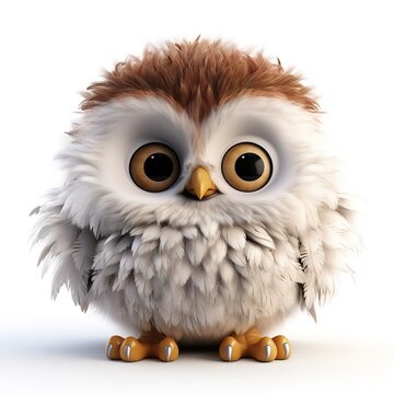 cute fluffy cartoon owl on white background