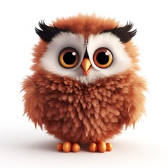 cute fluffy cartoon owl on white background